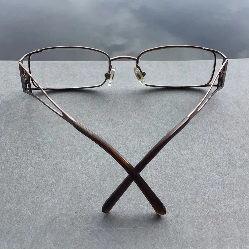 Vintage Versace Rectangular Metal Frame Eyeglasses in Bronze and Tortoise
